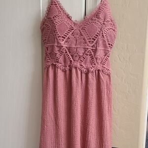 Pink Crochet Bodice Maxi Dress